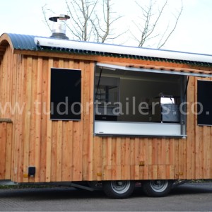 Wooden Mobile Shepherd Hut Open Hatch Exterior